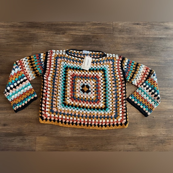 NWT Loragal Granny Square Crochet Multicolor Sweater Sz L/XL - Picture 2 of 7